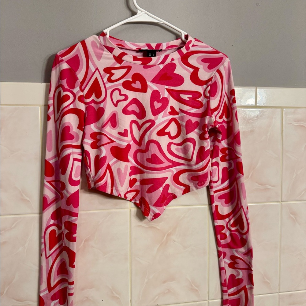 Streetwear Society Pink and Red Heart Crop Top